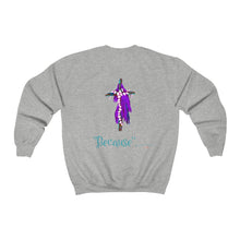 Load image into Gallery viewer, Because Adult Female Heavy Blend™ Crewneck Sweatshirt in Heliconia,  Ash, Forest Green, Antique Sapphire, Dark Heather, Maroon, Navy, Orange, Purple, Red, Sand, White, Black