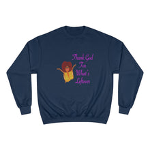 Load image into Gallery viewer, Purple Thank God For What’s Leftover Adult Female Champion Sweatshirt (4 Colors)