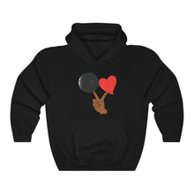Load image into Gallery viewer, Black Love Adult Male Heavy Blend™ Hooded Sweatshirt in Black, Gold, Charcoal, Forest Green, Dark Heather, Maroon, Navy, Purple, Red, Royal, Sport Grey