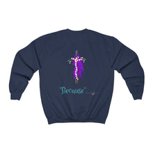 Load image into Gallery viewer, Because Adult Female Heavy Blend™ Crewneck Sweatshirt in Heliconia,  Ash, Forest Green, Antique Sapphire, Dark Heather, Maroon, Navy, Orange, Purple, Red, Sand, White, Black