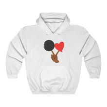 Load image into Gallery viewer, Black Love Adult Male Heavy Blend™ Hooded Sweatshirt in Black, Gold, Charcoal, Forest Green, Dark Heather, Maroon, Navy, Purple, Red, Royal, Sport Grey