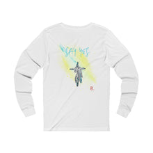 Load image into Gallery viewer, Say Yes Adult Female Jersey Long Sleeve Tee in White, Black, Athletic Heather, Dark Grey Heather, Red
