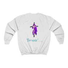 Load image into Gallery viewer, Because Adult Female Heavy Blend™ Crewneck Sweatshirt in Heliconia,  Ash, Forest Green, Antique Sapphire, Dark Heather, Maroon, Navy, Orange, Purple, Red, Sand, White, Black