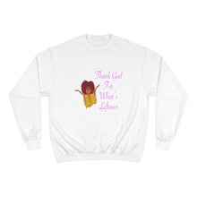 Load image into Gallery viewer, Purple Thank God For What’s Leftover Adult Female Champion Sweatshirt (4 Colors)