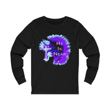 Load image into Gallery viewer, He Is Near Adult Female Jersey Long Sleeve Tee in White, Black, Black Heather, Athletic Heather, Dark Grey Heather