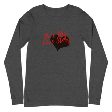 Load image into Gallery viewer, He’s My Love  Adult Female Long  Sleeve Tee in Dark Grey Heather , Military Green, Athletic Heather