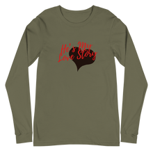 Load image into Gallery viewer, He’s My Love  Adult Female Long  Sleeve Tee in Dark Grey Heather , Military Green, Athletic Heather
