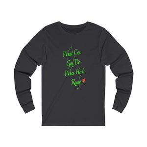 When He Is Ready Adult Female Jersey Long Sleeve Tee in White, Black, Dark Grey, Dark Grey Heather, Navy, Cardinal