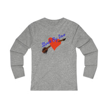 Load image into Gallery viewer, Struck By Love Adult Female Fitted Long Sleeve Tee in White, Black, Sport Grey, Navy, Red
