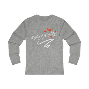 Got You Adult Female Fitted Long Sleeve Tee in Black, Sport Grey, Navy, Red