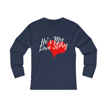 Load image into Gallery viewer, Love Story Adult Female Fitted Long Sleeve Tee Black, Sport Grey, Navy, Red
