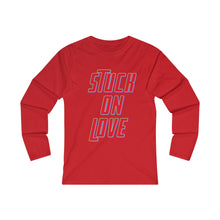 Load image into Gallery viewer, Stuck on Love Adult Female Fitted Long Sleeve Tee in White, Black, Sport Grey, Navy, Red
