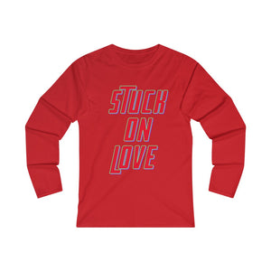 Stuck on Love Adult Female Fitted Long Sleeve Tee in White, Black, Sport Grey, Navy, Red