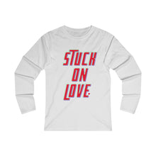 Load image into Gallery viewer, Stuck on Love Adult Female Fitted Long Sleeve Tee in White, Black, Sport Grey, Navy, Red
