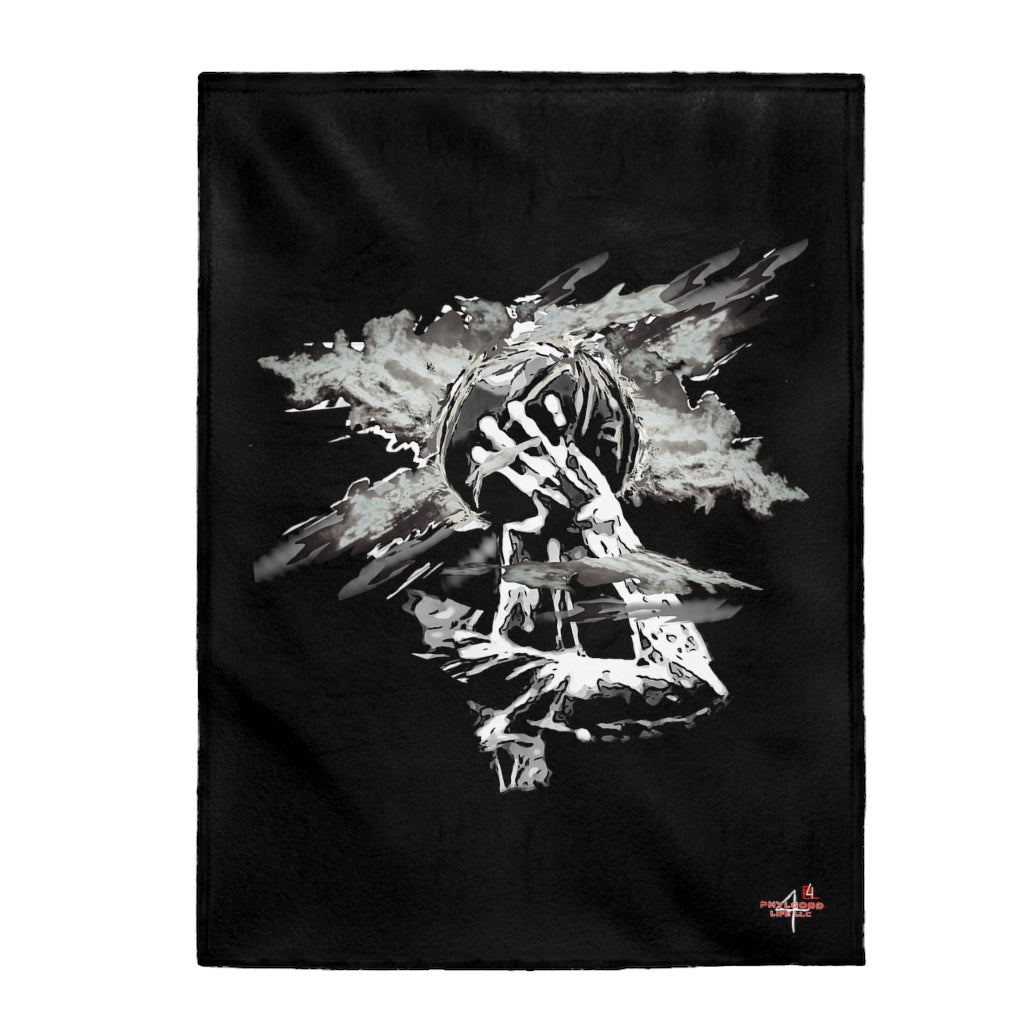 Heat Black/White Velveteen Plush Blanket in 30”x40”, 50”x60”, 60”x80”