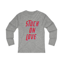 Load image into Gallery viewer, Stuck on Love Adult Female Fitted Long Sleeve Tee in White, Black, Sport Grey, Navy, Red
