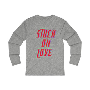 Stuck on Love Adult Female Fitted Long Sleeve Tee in White, Black, Sport Grey, Navy, Red