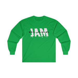 Black Jam Adult Female Ultra Cotton Long Sleeve Tee in Sport Grey, Gold, Irish Green, Light Pink, Red