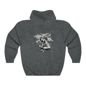 Heat Black/White Adult Male Heavy Blend™ Hooded Sweatshirt in Black, Charcoal, Dark Heather, Navy, Purple