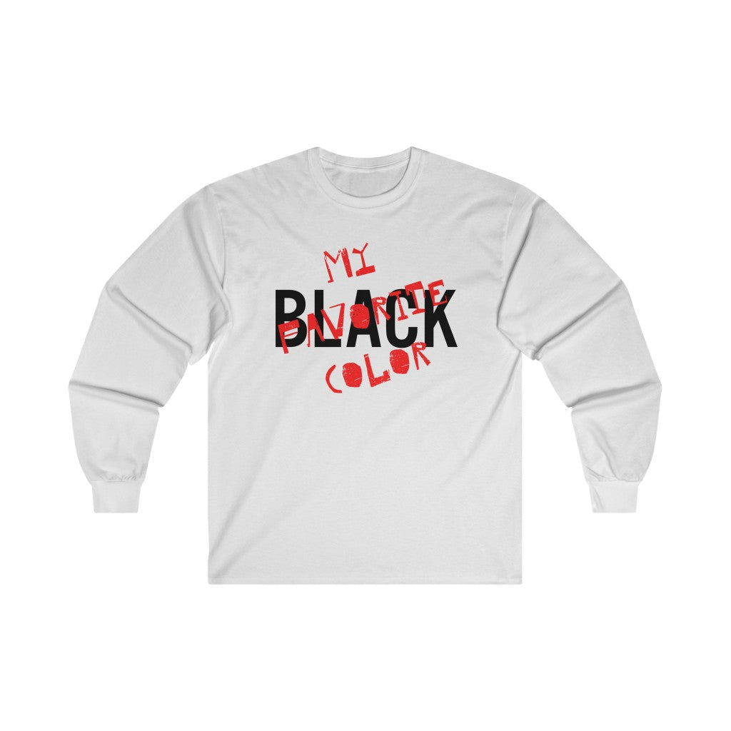 Black My Favorite Color Adult Male Ultra Cotton Long Sleeve Tee in White, Gold, Sport Grey, Dark Chocolate, Ash, Carolina Blue, Royal, Purple