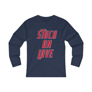 Stuck on Love Adult Female Fitted Long Sleeve Tee in White, Black, Sport Grey, Navy, Red