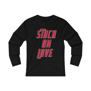 Stuck on Love Adult Female Fitted Long Sleeve Tee in White, Black, Sport Grey, Navy, Red