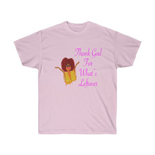 Load image into Gallery viewer, Thank God For What’s Leftover Adult Female Ultra Cotton Tee in 4 Colors
