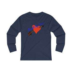 Struck By Love Adult Female Fitted Long Sleeve Tee in White, Black, Sport Grey, Navy, Red