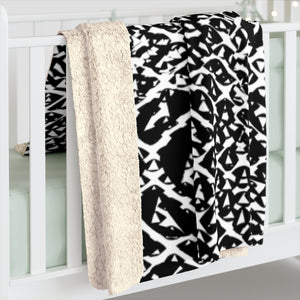 Jungle Sherpa Fleece Blanket with White Lining in White/Black 50”x60”, Black/White 60”x80”