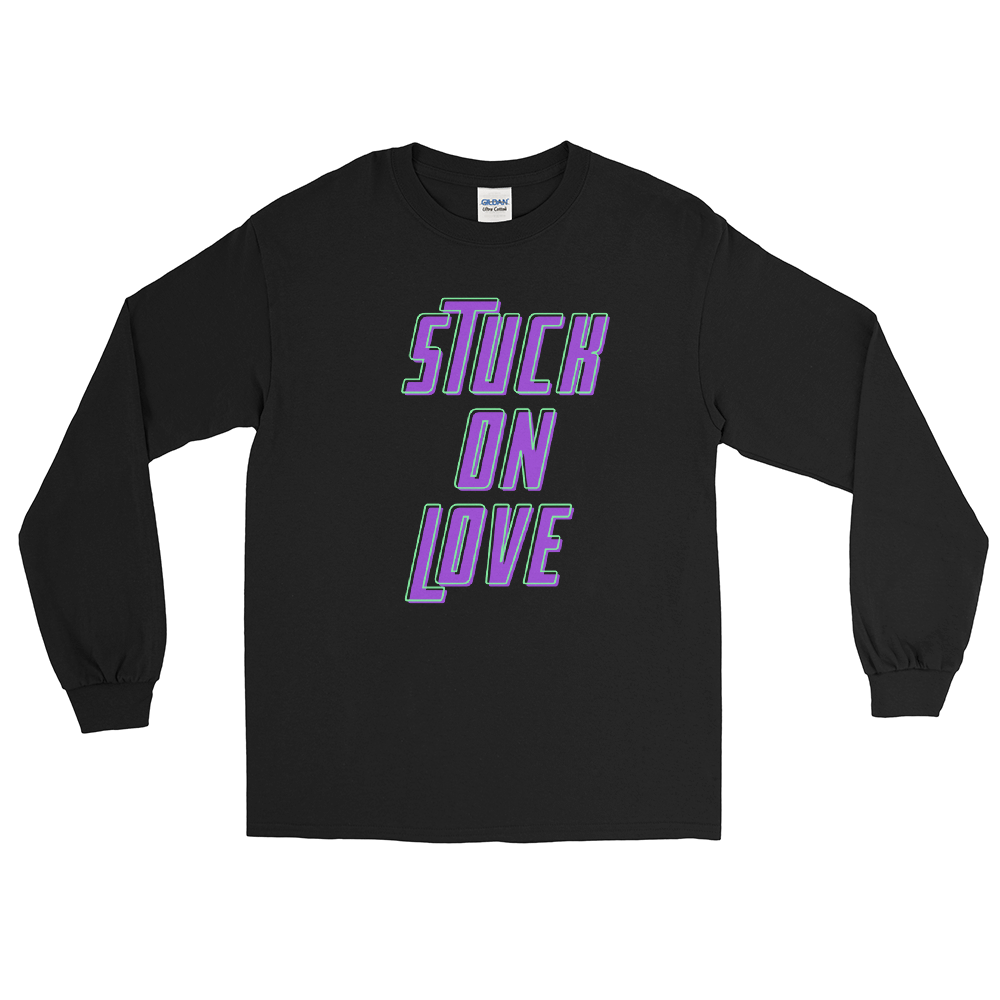 Stuck On Love Adult Male Long Sleeve Shirt in Black, Navy, Red, Royal, Military Green, Indigo Blue, Sport Grey, Light Blue, Sand, White