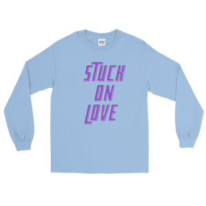 Stuck On Love Adult Male Long Sleeve Shirt in Black, Navy, Red, Royal, Military Green, Indigo Blue, Sport Grey, Light Blue, Sand, White