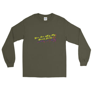 Heart Beats Adult Male  Long Sleeve Shirt in Black, Navy, Maroon, Red, Royal, Military Green, Indigo Blue, Sport Grey, Light Blue, Sand, White