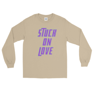 Stuck On Love Adult Male Long Sleeve Shirt in Black, Navy, Red, Royal, Military Green, Indigo Blue, Sport Grey, Light Blue, Sand, White