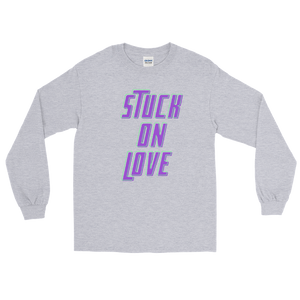 Stuck On Love Adult Male Long Sleeve Shirt in Black, Navy, Red, Royal, Military Green, Indigo Blue, Sport Grey, Light Blue, Sand, White